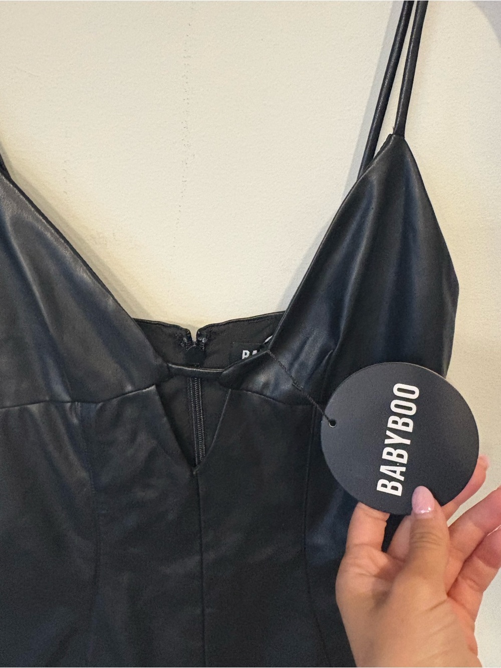 Baby Boo Faux Leather Slip Mini Dress in Black Sz M NWT - Picture 2 of 6